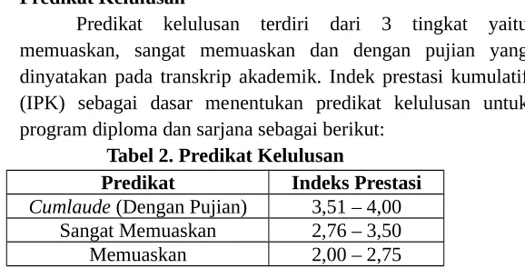 Tabel 2. Predikat Kelulusan