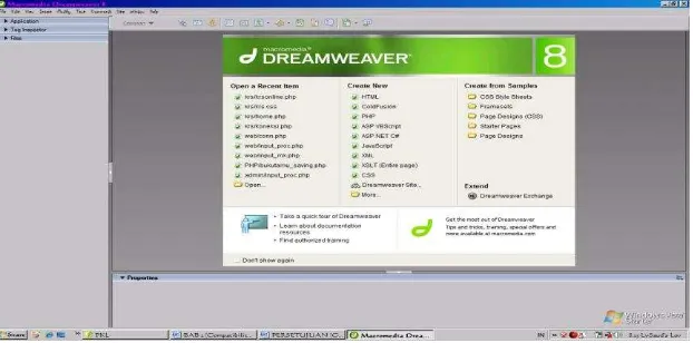 Gambar 2.1 Tampilan Start page Macromedia Dreamweaver 8 