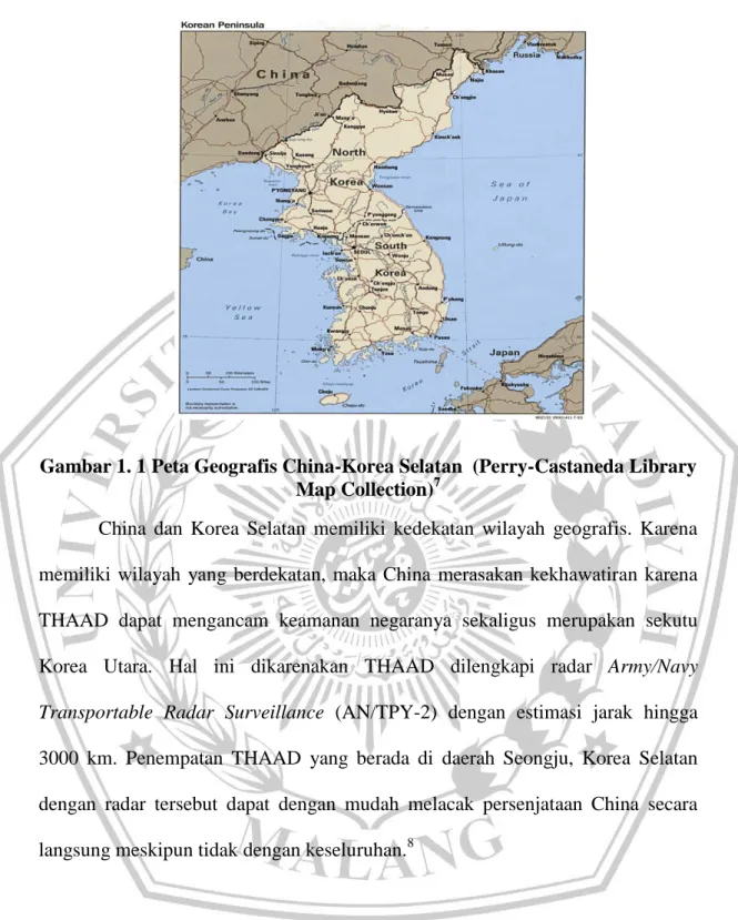 Gambar 1. 1 Peta Geografis China-Korea Selatan  (Perry-Castaneda Library  Map Collection) 7