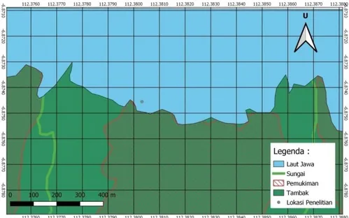 Gambar 1. Peta lokasi penelitian pantai Tunggul Kabupaten Lamongan Jawa Timur 