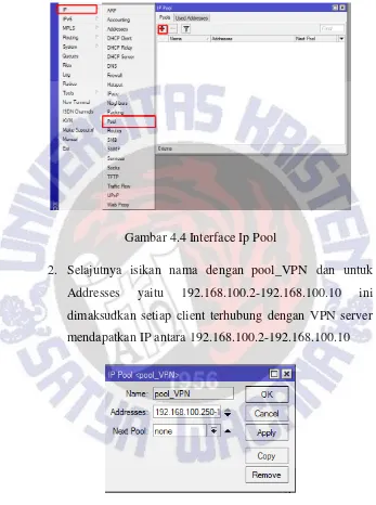 Gambar 4.4 Interface Ip Pool 