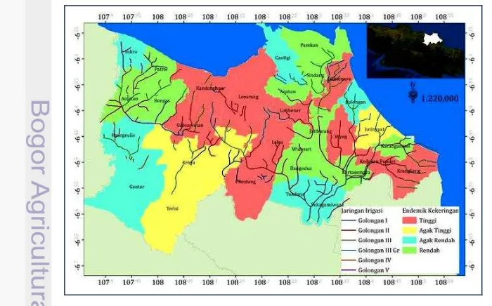 Gambar 28. Peta endemik kekeringan dan jaringan irigasi di Kabupaten 