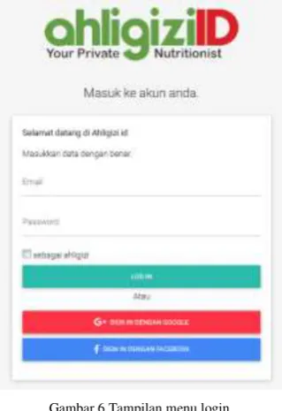 Gambar 6.Tampilan menu login 
