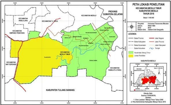 Gambar 1. Peta Lokasi Penelitian Register 45 Kecamatan Mesuji Timur  Tahun 2016 