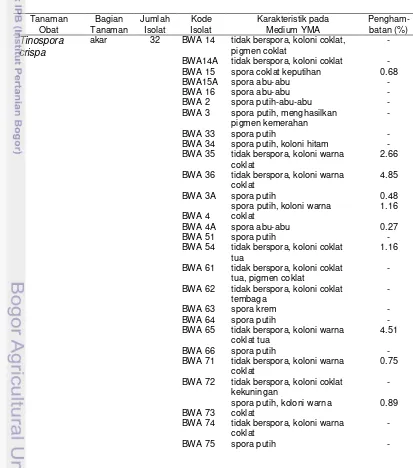 Tabel 6 Isolat aktinomiset endofit dari berbagai tanaman obat diabetes dan 