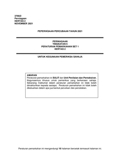 Peperiksaan Percubaan Tahun 2021 Perniagaan Tingkatan 5 Peraturan Pemarkahan Set 1 Kertas 2 8820