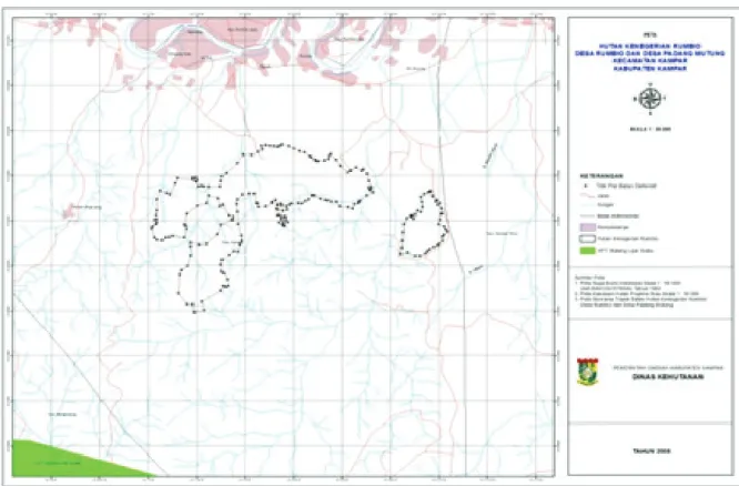 Gambar 1  Hutan Larangan Adat Kenegerian Rumbio Berdasarkan Peta Kawasan Hutan Sumber: Dinas Kehutanan Kabupaten Kampar