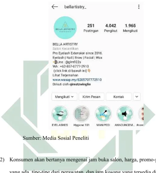 Gambar 4.1 Capture akun media sosial salon Bella Artistry  Surbaya 