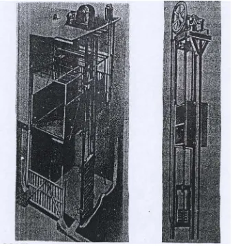 Gambar 2.9.j Elevator sangkar untuk barang penggerak elekrik (Gambar kiri) 