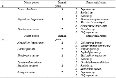 Tabel 12. Jumlah jenis pohon dan lumut di kebun buah 