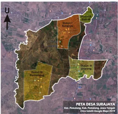 Gambar 1. Peta Desa Surajaya (citra satelit Google Maps 2019) 