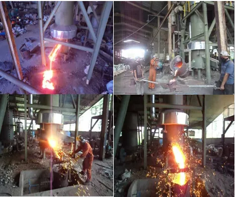 Gambar 2. Proses peleburan pada  Hot Blast Cupola kapasitas 10 ton/hari 