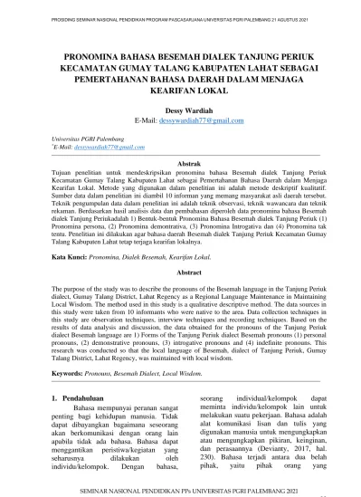 PRONOMINA BAHASA BESEMAH DIALEK TANJUNG PERIUK KECAMATAN GUMAY TALANG ...