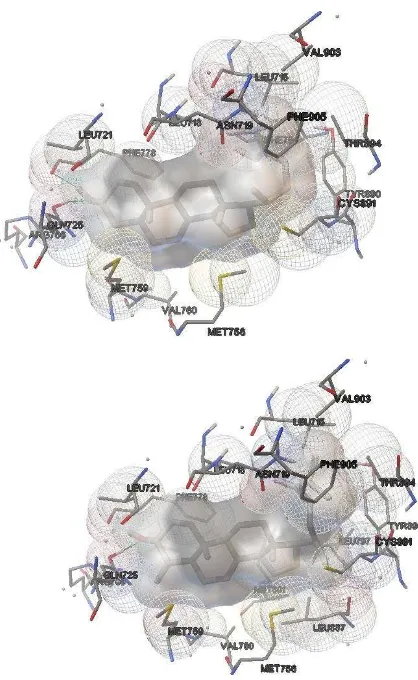 Gambar 4. Hasil docking senyawa 7-avenasterol dan β-sitosterol pada reseptor progesteron 