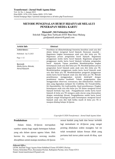 View Of METODE PENGENALAN HURUF HIJAIYYAH MELALUI PENERAPAN MEDIA KARTU