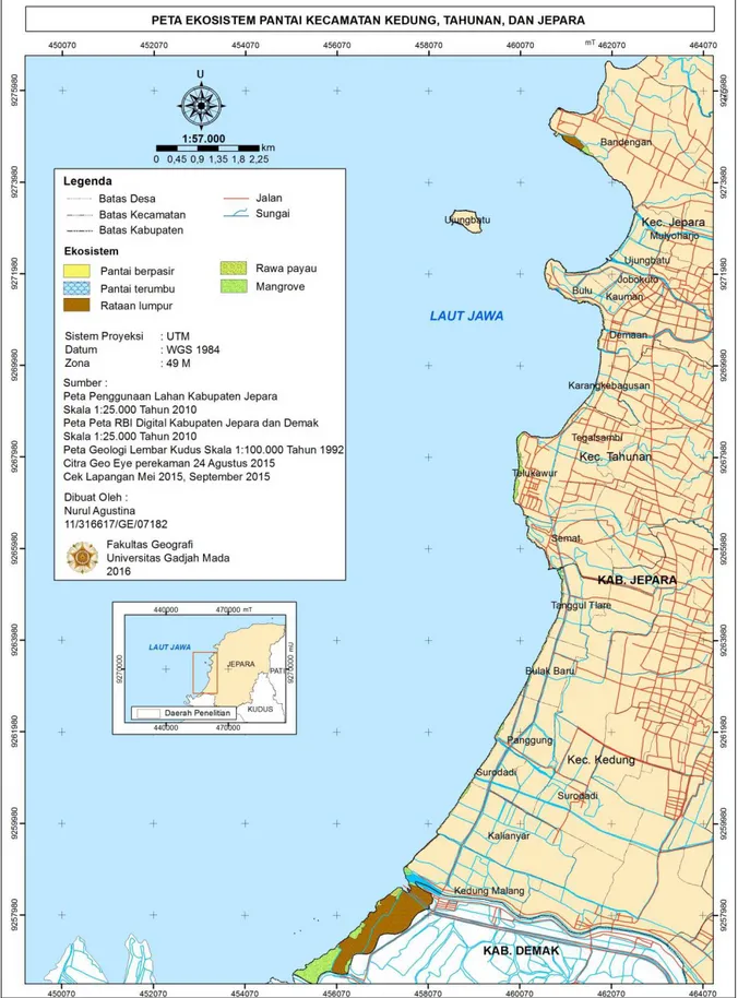 Gambar 1. Peta Ekosistem Pantai Kecamatan Kedung, Tahunan, dan Jepara 