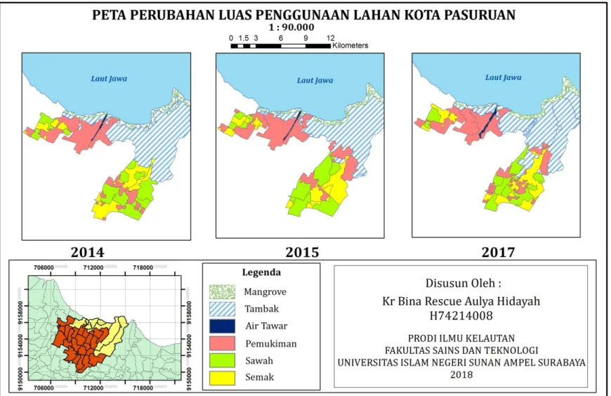 Gambar 4.2 Peta Perubahan Luas Penggunaan Lahan Pesisir Kota Pasuruan Tahun 2014-2017