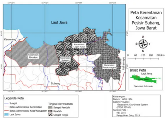 Gambar 2. Indeks Kerentanan Lokal (CVI Relatif) di Pesisir Kabupaten Subang.