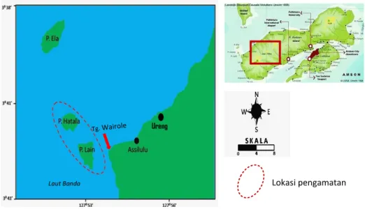 Gambar  1  Peta Kawasan Tj. Wairole dan Pulau Tiga, Maluku Tengah 