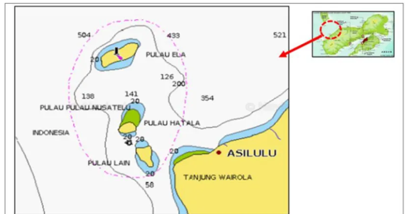 Gambar 2.  Peta Batimetri kawasan Pulau Tiga dan Tg. Wairole  