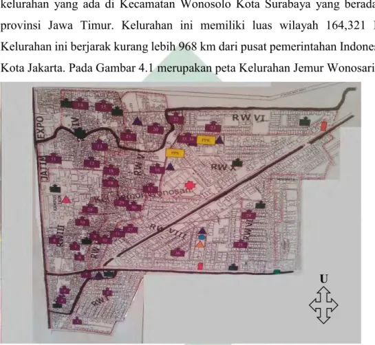 Gambar 4.1 Peta Kelurahan Jemur Wonosari  (Sumber: Profil Kelurahan Jemur Wonosari, 2017)