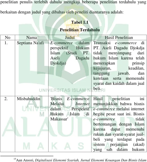 Tabel 1.1   Penelitian Terdahulu 
