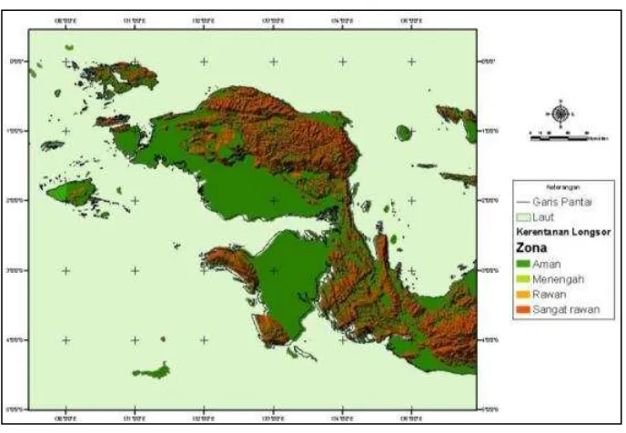 Gambar 2-3. Zona Rawan Longsor Papua Barat Berdasarkan Tingkat Kerawanan 