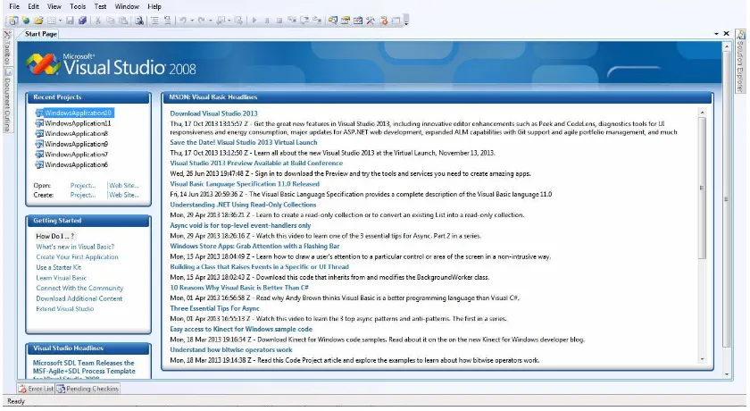 Gambar 2.2 Halaman Utama Microsoft Visual Basic 2008 