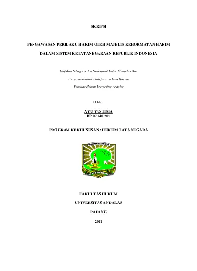 PENGAWASAN PERILAKU HAKIM OLEH MAJELIS KEHORMATAN HAKIM DALAM SISTEM ...