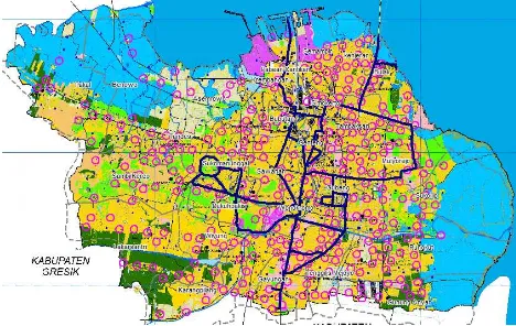 Grafik. Peta persebaran Zona Menara Telekomunikasi di Kota Surabaya 