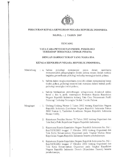 PERATURAN KAPOLRI NOMOR 1 TAHUN 2007 TENTANG TATA CARA PENYUSUNAN ...