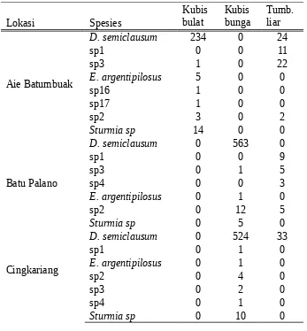 Tabel 6. Komunitas parasitoid yang beasosiasi dengan Plutella xylostella dan 