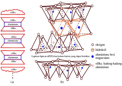 Gambar 2.6  (a) Diagram skematik struktur monmorillonite 