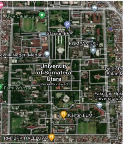 Gambar 1. Denah Kampus Universitas Sumatera Utara (sumber: Google Maps) 