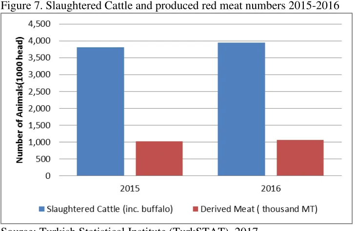 Figure 7. Slaughtered Cattle and produced red meat numbers 2015-2016 