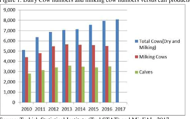 Figure 1. Dairy Cow numbers and milking cow numbers versus calf production 2010-2016 