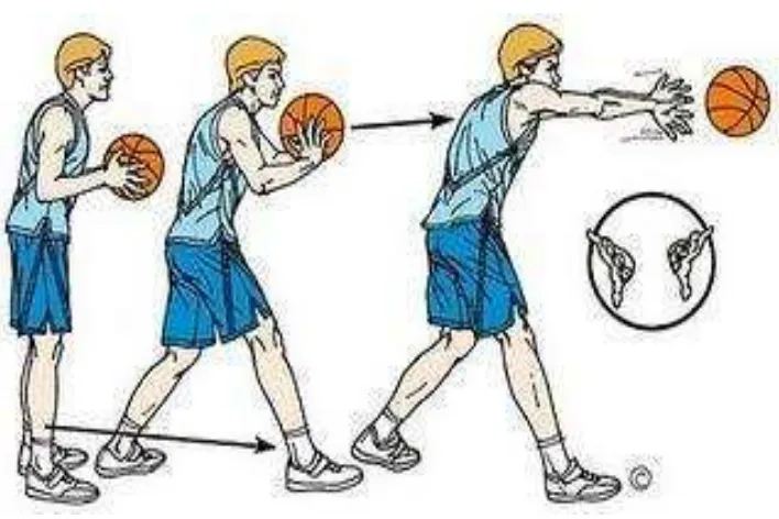 Gambar 1 : Cara mengoper bola basket dari depan dada (chest pass) 
