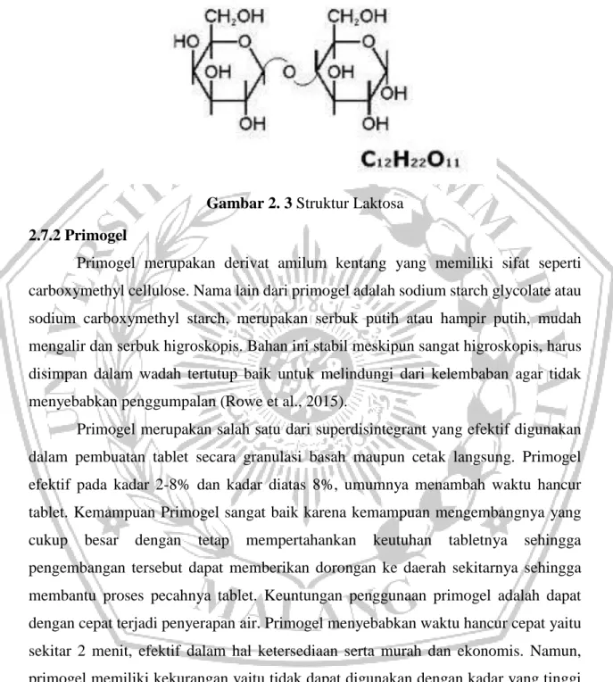 Gambar 2. 3 Struktur Laktosa  2.7.2 Primogel 