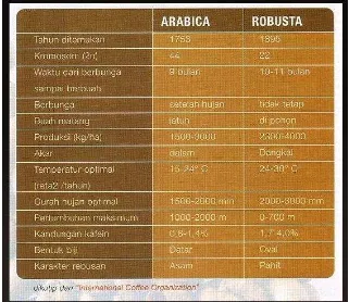 Gambar 1.1 Perbedaan antara jenis kopi arabika dan robusta.  