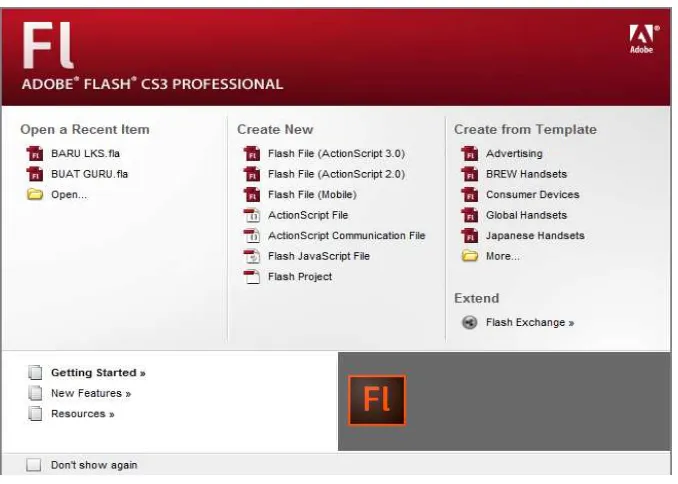 Gambar. 1b Tampilan Star Page Adobe Flash CS3 