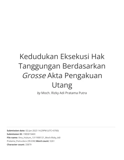 Kedudukan Eksekusi Hak Tanggungan Berdasarkan Akta Pengakuan Utang