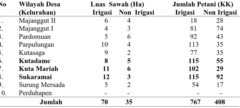 Tabel 3.1. Jumlah  Desa, Luas Lahan dan Jumlah Petani di Kecamatan Kerajaan  