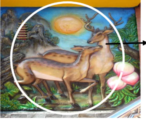 Gambar rusa yang dilukiskan pada  salah satu sisi dinding di Klenteng  Kwan Sing Bio Tuban, 