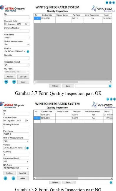 Gambar 3.8 Form Quality Inspection part NG 