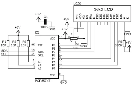 Gambar 3.3 rangkaian Mikrokontroler dan LCD  3.2.3 Rangkaian Tombol 