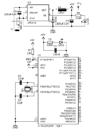 Gambar 3.5 Rangkaian Mikrokontroler dan PSA 