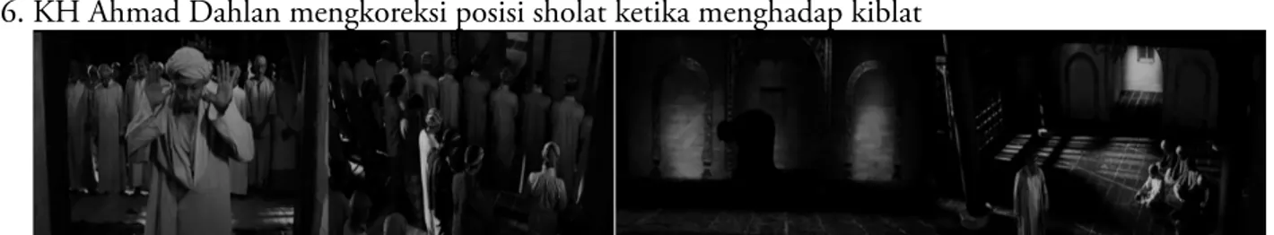 Gambar 6. KH Ahmad Dahlan mengkoreksi posisi sholat ketika menghadap kiblat (Screen Capture Film Sang Pencerah TC
