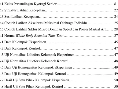 Tabel  2.1 Kelas Pertandingan Kyorugi Senior………………………………………. 8 
