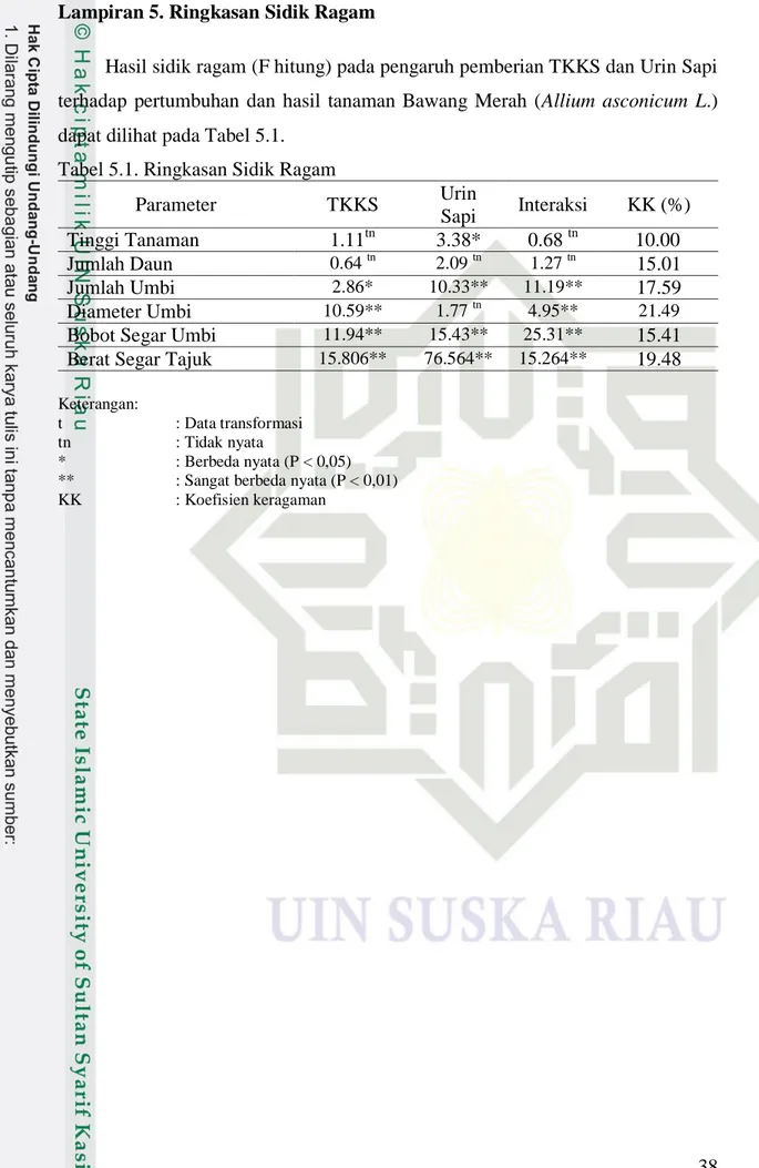 Tabel 5.1. Ringkasan Sidik Ragam 