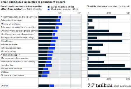 Gambar 1. Riset Mckinsey sektor usaha kecil yang terkena efek negatif dari pandemi (Dua et al., 2020) 